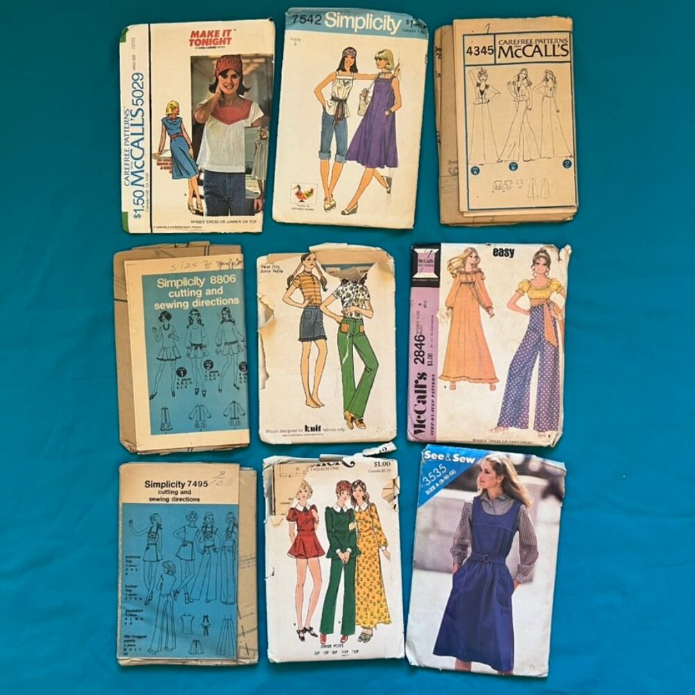 Lot of 9 Vintage 70s Junior Teen Sewing Patterns